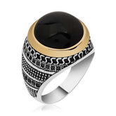 Silver Tightened Amber Stone Men's Ring